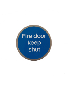 Fire Door Keep Shut Disc Sign - 75mm - Self Adhesive - Satin Stainless Steel