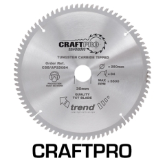 Trend TRECSB/AP25084 Craft Saw Blade aluminium and plastic 250mm x 84 Teeth