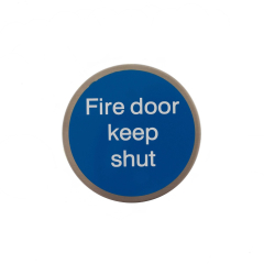 Fire Door Keep Shut Disc Sign - 75mm - Self Adhesive - Satin Stainless Steel