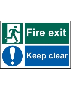 Spectrum Industrial 1540 Fire Exit Keep Clear Sign PVC Self Adhesive 300x200mm